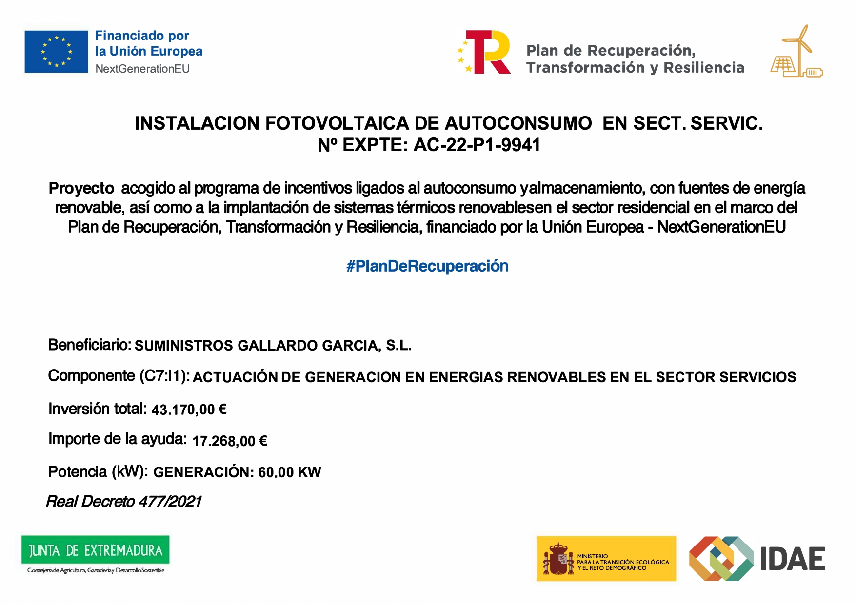 Cartel proyecto fotovoltaica
